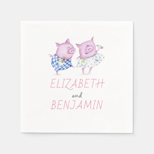 Pigs Couple Cute Napkin (Front)