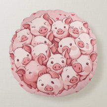 Pigs Cute Round Pillow