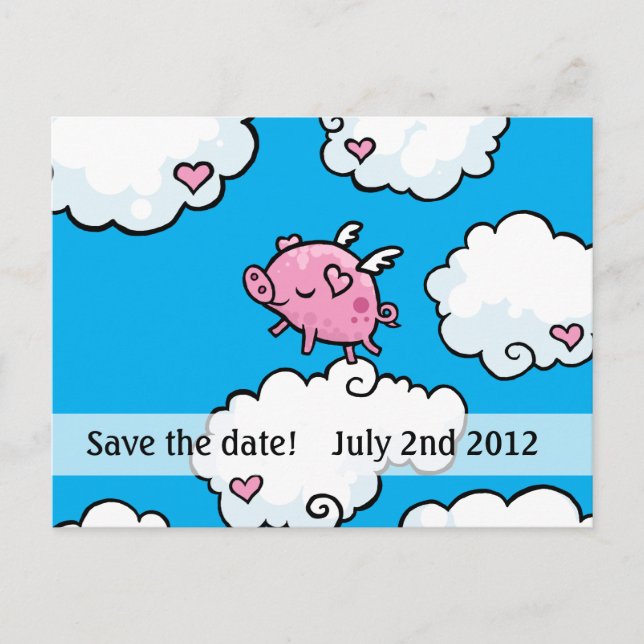 pigs do fly save the date postcard (Front)