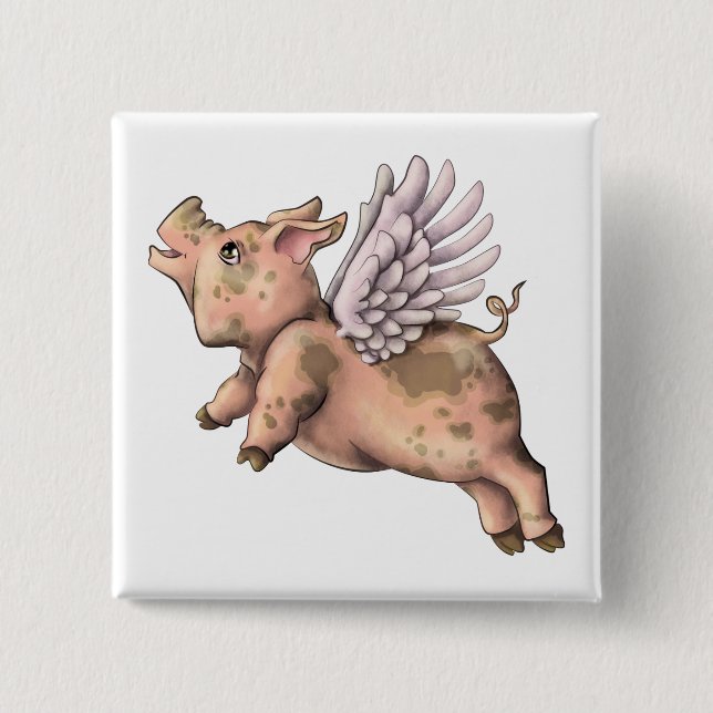 Pigs Fly 2 Inch Square Button (Front)