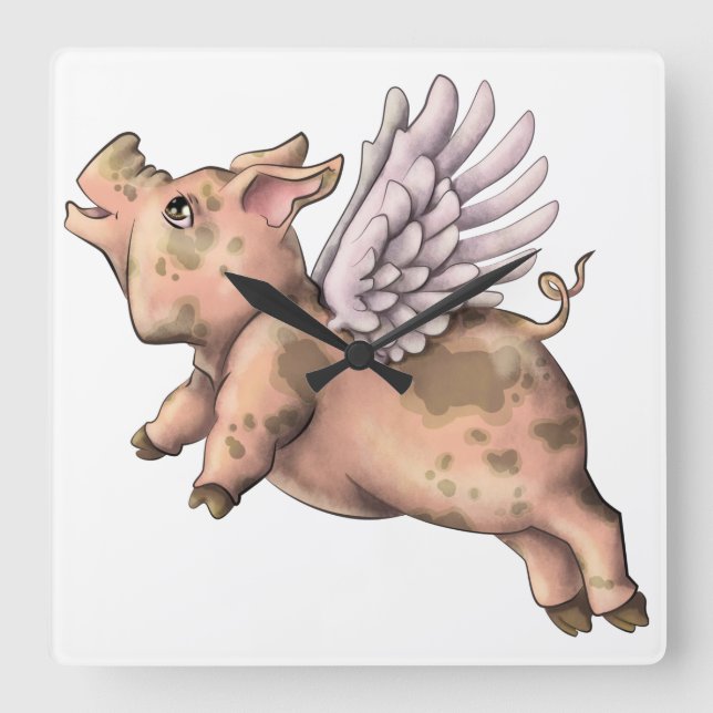 Pigs Fly Square Wall Clock (Front)