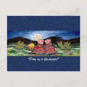 Pigs in a Blanket Whimsical Watercolor Postcard