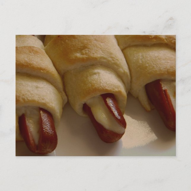 Pigs in a blanket with cheese postcard (Front)