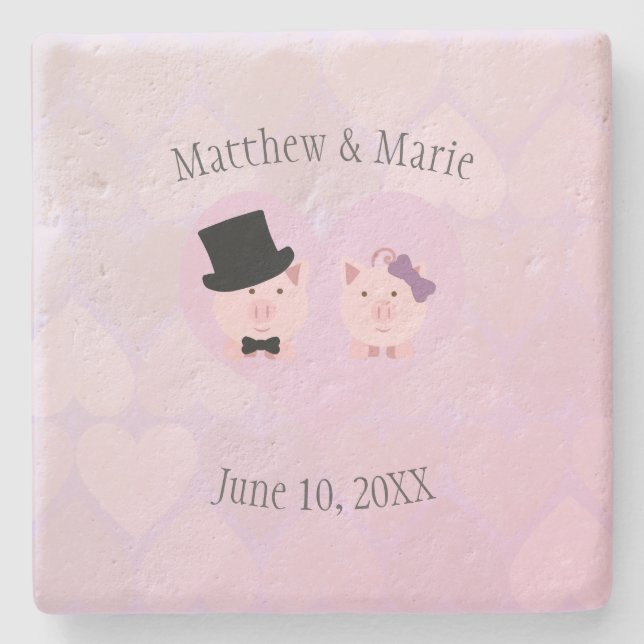 Pigs in Love Stone Coaster (Front)
