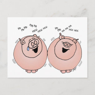 Pigs laughing faces postcard