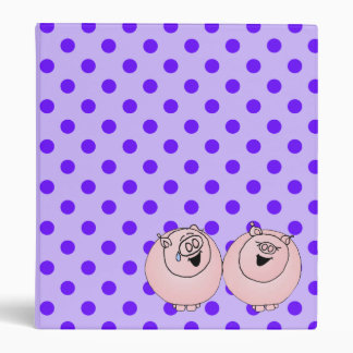 Pigs laughing on purple stripes, polka dots binder