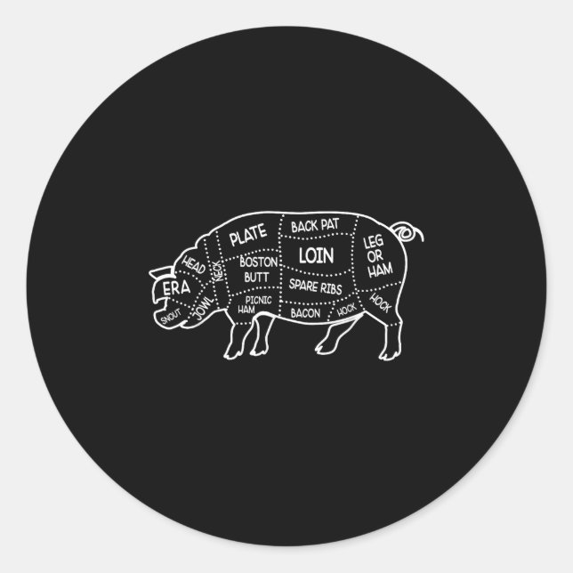 Pigs Meat Butcher Cuts Diagram Chef Cook Guide Fun Classic Round Sticker (Front)