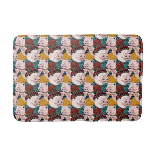 Pigs With Hats Pattern Bath Mat