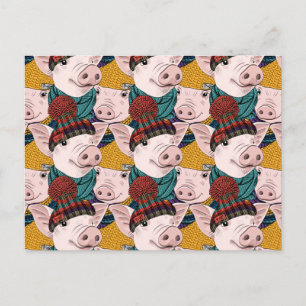 Pigs With Hats Pattern Holiday Postcard