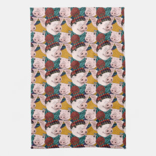 Pigs With Hats Pattern Kitchen Towel
