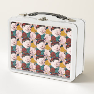 Pigs With Hats Pattern Metal Lunch Box
