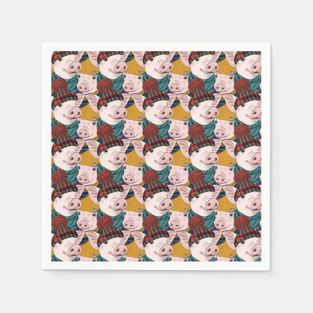 Pigs With Hats Pattern Napkin (Front)