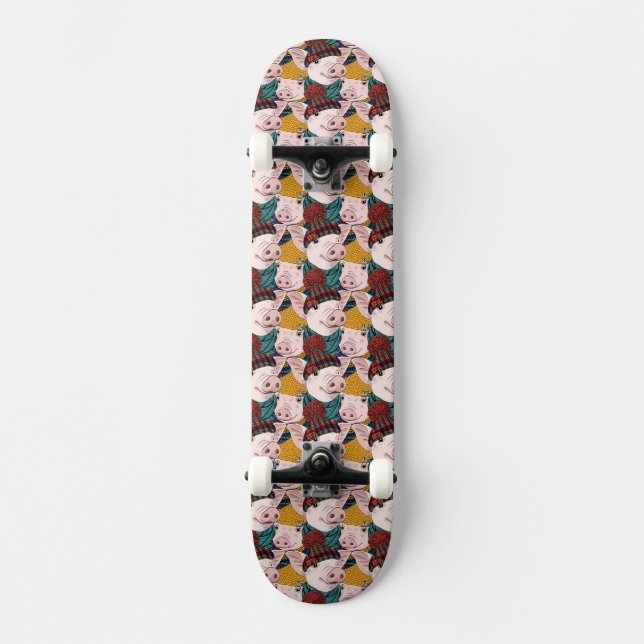 Pigs With Hats Pattern Skateboard (Front)