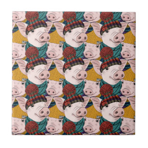 Pigs With Hats Pattern Tile