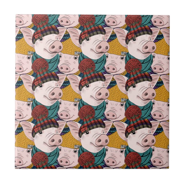 Pigs With Hats Pattern Tile (Front)