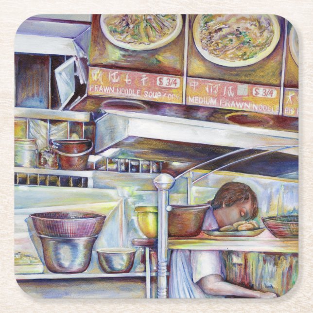 Pigtail Soup, Singapore Square Paper Coaster (Front)
