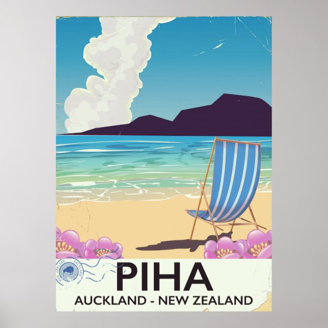 Piha New Zealand vintage travel poster (Front)