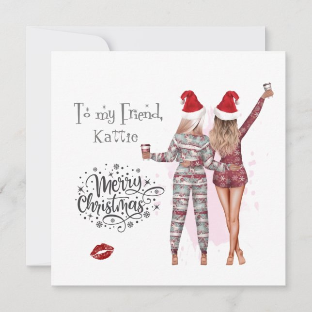 Pijamas de Noël personnalisées Carte de Noël Soeur (Devant)