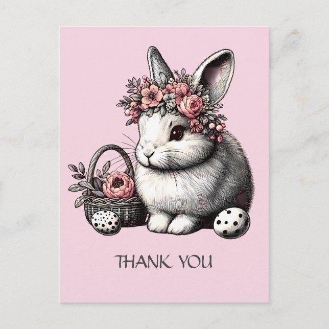 Pik blush Floral Easter Bunny Thank you Customized Postcard (Front)