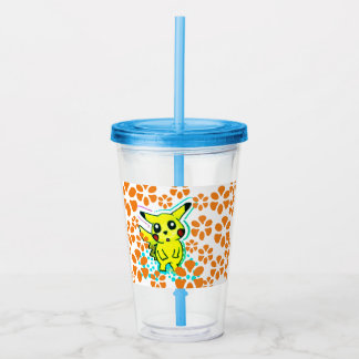 Pikachu Water Cup (Flowers) Cap & Straw (Blue)