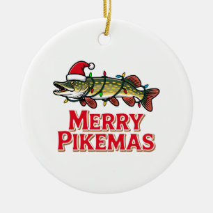 Pike Fish Santa Hat Merry Pikemas Angler Christmas Ceramic Ornament