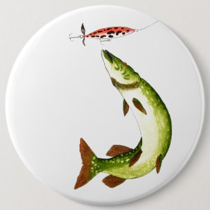 Pike Fishing angling gift 6 Inch Round Button