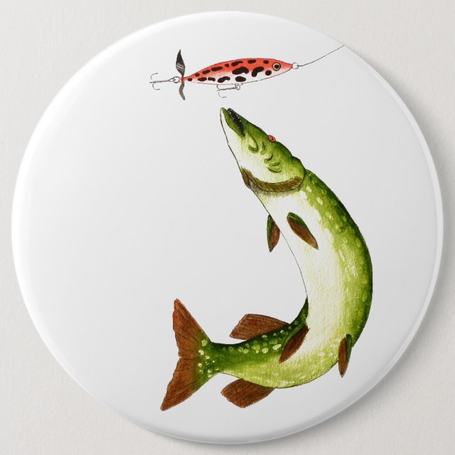 Pike Fishing angling gift 6 Inch Round Button (Front)