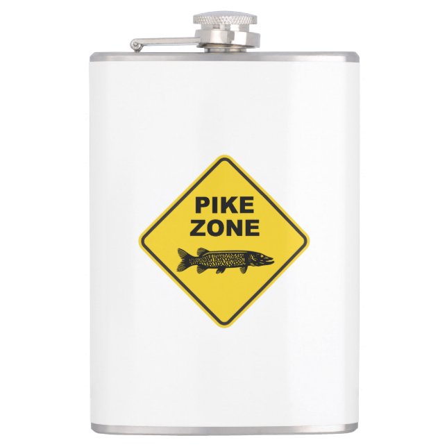 Pike Fishing Zone Sign Hip Flask (Front)