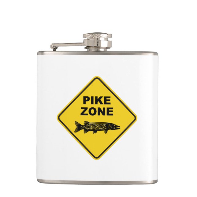 Pike Fishing Zone Sign Hip Flask (Front)