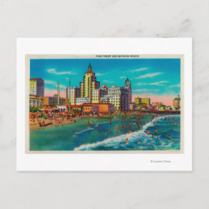 Pike Front and Bathing Beach, Long Beach Postcard