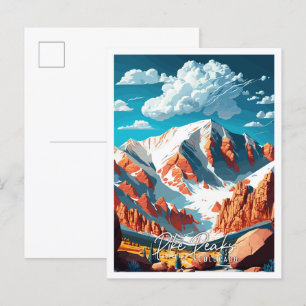 Pike Peaks Colorado vintage travel illustration Postcard