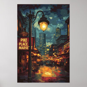 Pike Place Market Seattle Washington USA Travel Poster