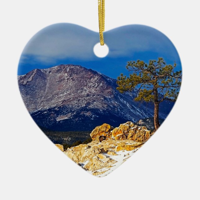 Pikes Peak and Lone Tree Ceramic Ornament (Front)