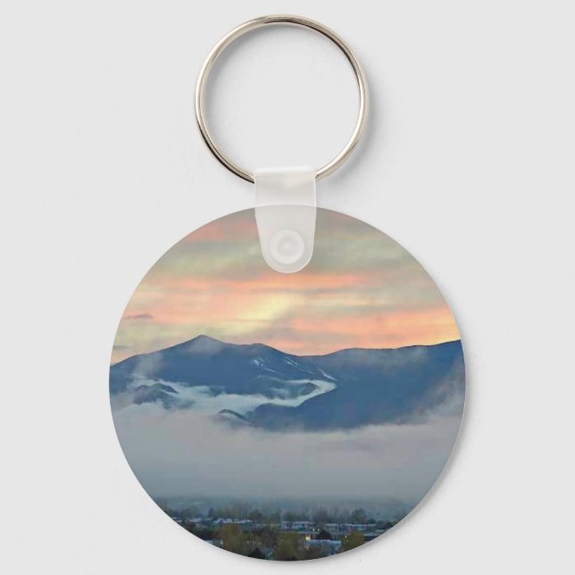 Pikes Peak at sunset with fog bank Keychain (Front)