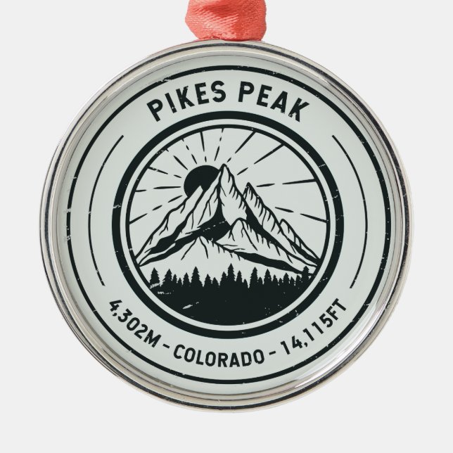 Pikes Peak Colorado Hiking Skiing Travel Metal Ornament (Front)