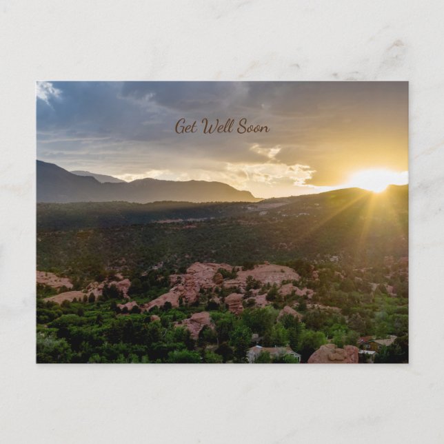 Pikes Peak Sunset Haze Get Well Postcard (Front)