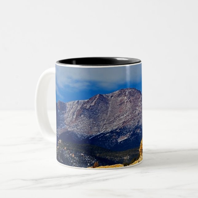 Pikes Peak with Tree in Foreground Two-Tone Coffee Mug (Front Left)