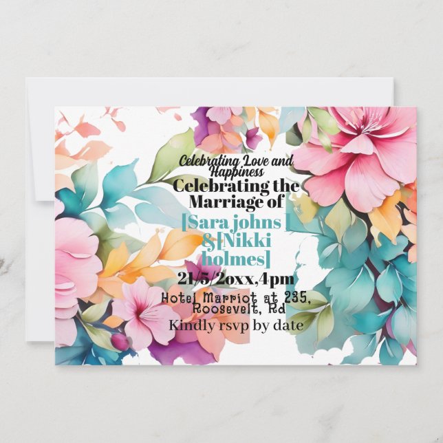 pikidi pu faire-part de mariage floral pastel (Devant)