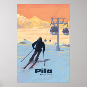Pila Aosta Italy Ski Resort Travel Poster