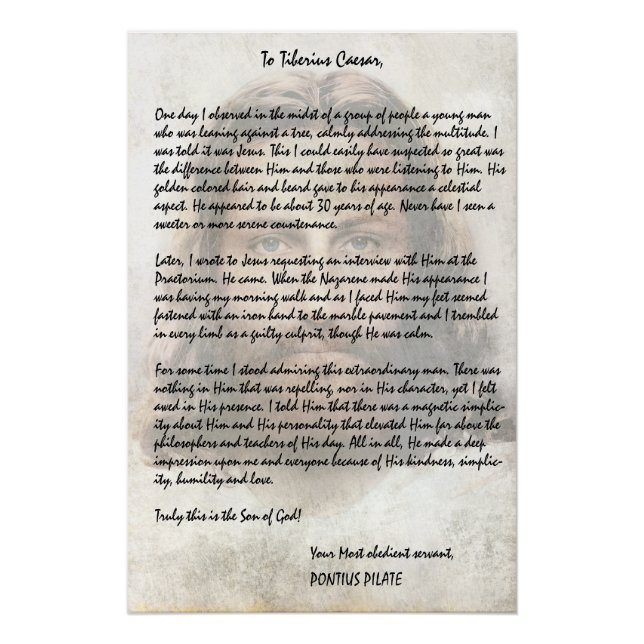 Pilate Letter to Caesar Describing Jesus Christ Poster (Front)