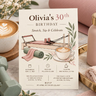 Pilates and Lattes Birthday Brunch Invitation