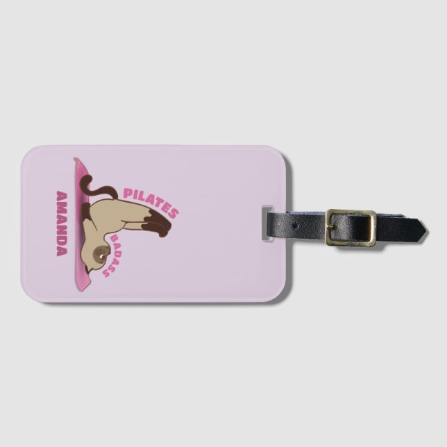Pilates Badass Workout Kitty Cat Luggage Tag (Front Horizontal)