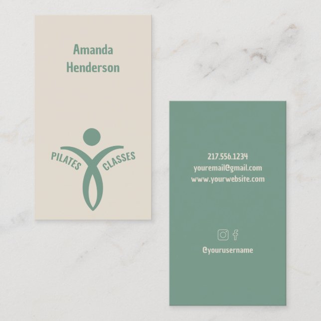 Pilates Classes Simple Green Logo Business Card (Front/Back)