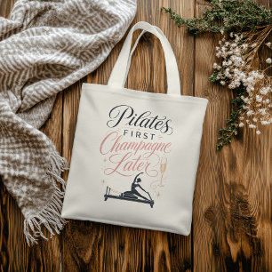 Pilates First Champagne Later - Elegant Rose Gold  Large Tote Bag