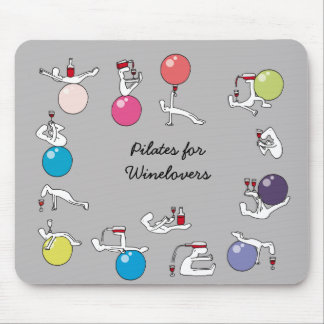 Pilates for wine lovers mousemat, grey mouse pad