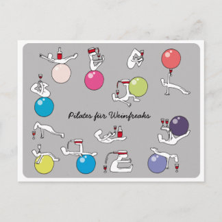 Pilates for wine lovers postcard, gray GERMAN Postcard