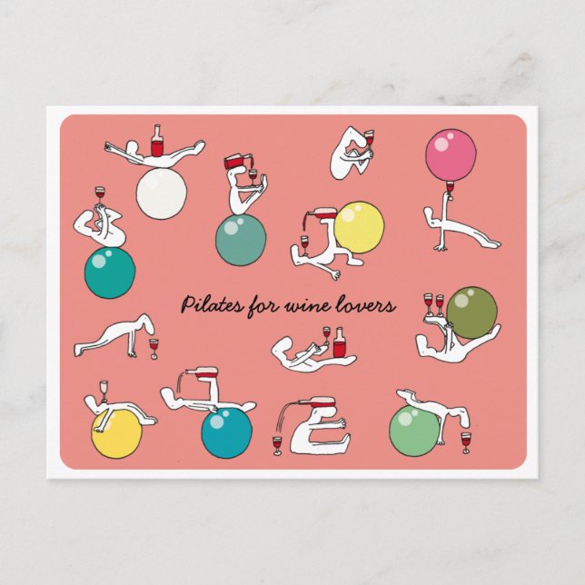 Pilates for wine lovers postcard, salmon postcard (Front)