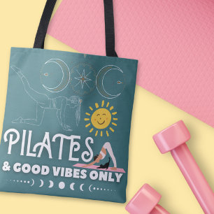 Pilates Good Vibes Quote Boho Yoga Fitness Tote Bag