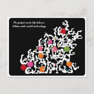 Pilates + handheld technology postcard, black postcard