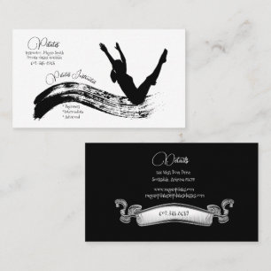 Pilates Instructor Silhouette Pose Black & White  Business Card